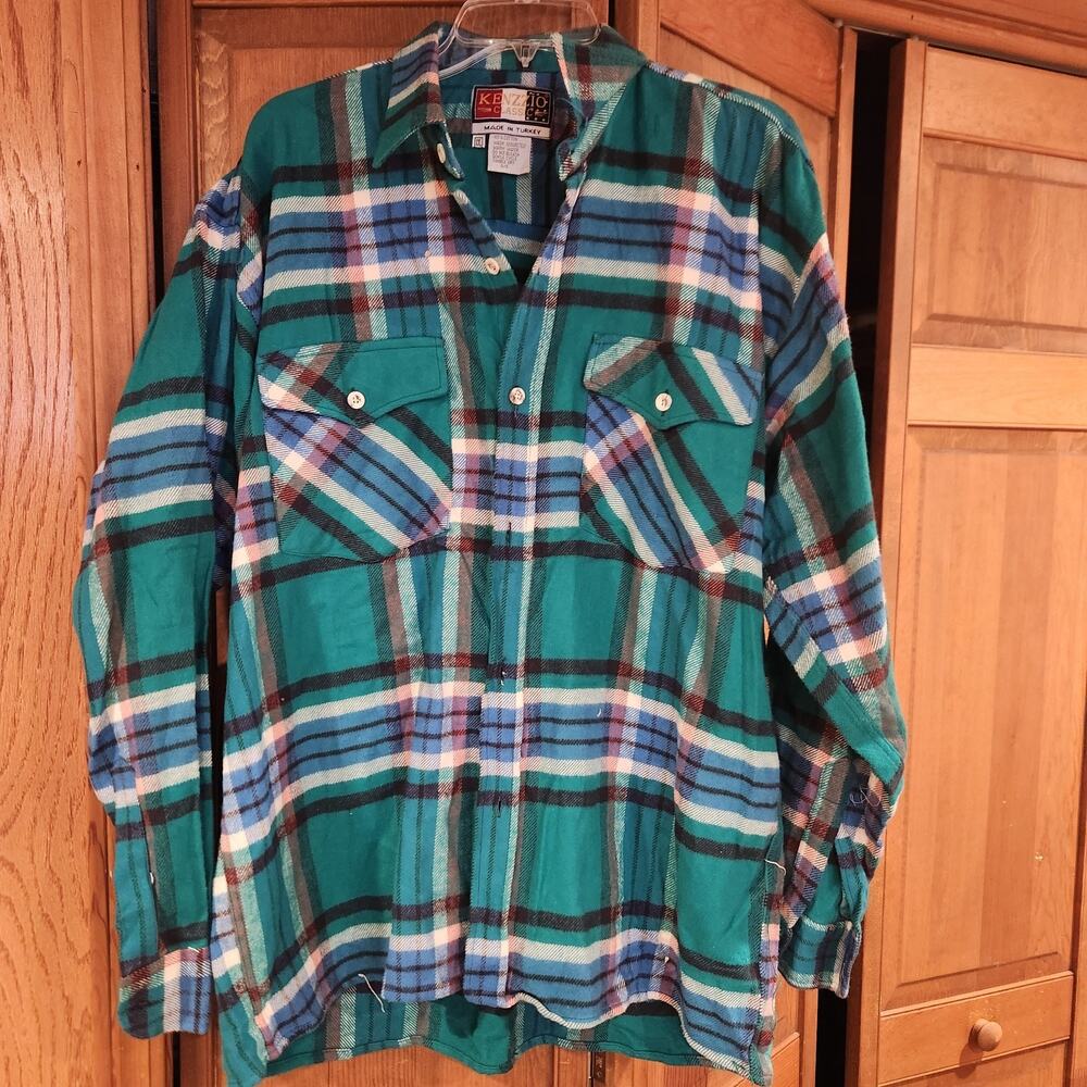 NWOT Kenzzio Classic Mens XXL Green Plaid Flannel‎ Shirt